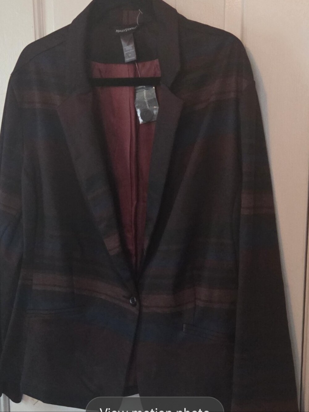 Ashley Stewart Plaid Single-Button Women's Blazer Jacket - Black &TBurgundy Size